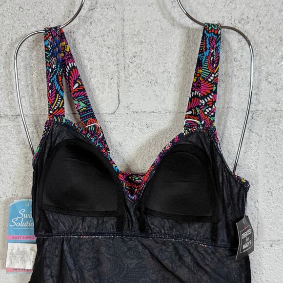 Swim Solutions Women's Printed Tiered One-Piece Swimsuit Navy Multi 8 MSRP $99 - Picture 8 of 13